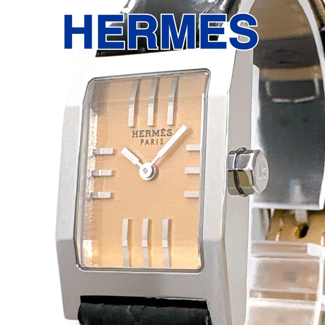 HERMES 爱马仕 Tandem TA1.210 橙色表盘黑色皮表带女士石英腕表,55800 日元成交_樱花直邮