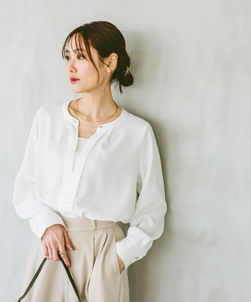 GLOBAL WORK 女装长袖衬衫 MEDIUM 码米白色正面图