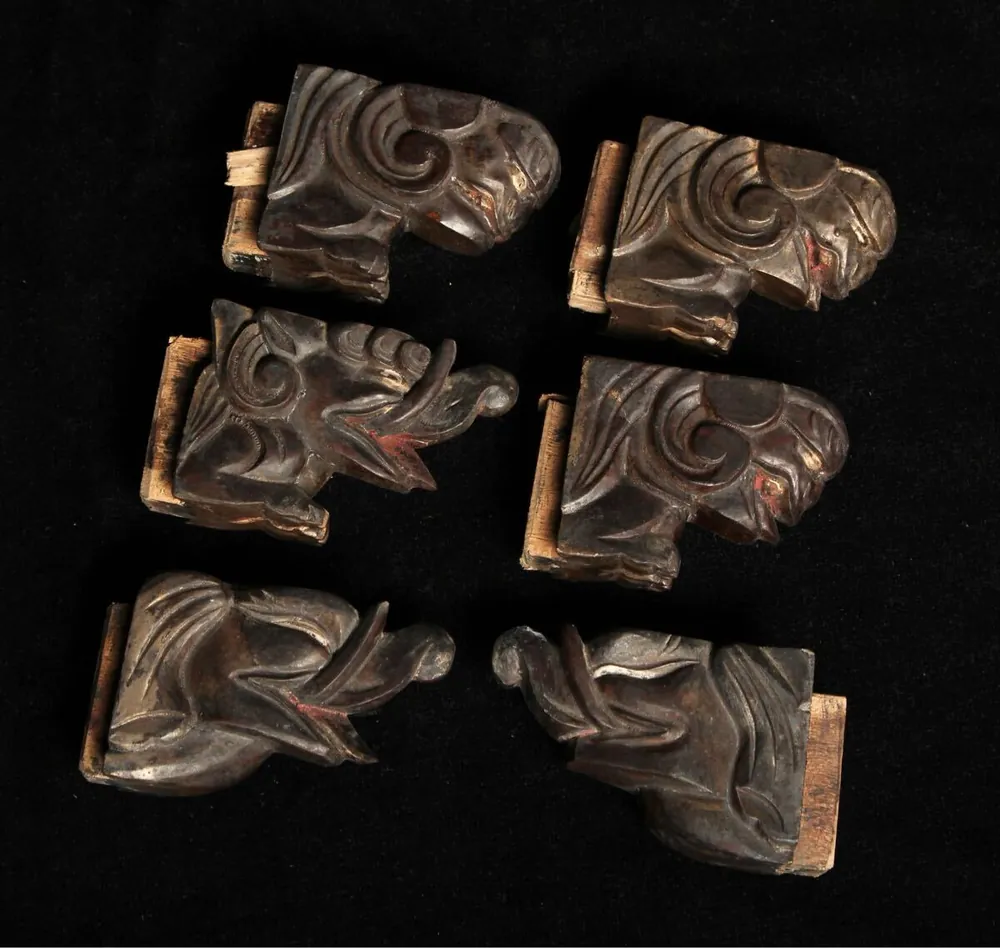 木鼻 6 个一组 木制 金彩 獏狮象 寺社骨董 以 20000 日元成交_樱花直邮